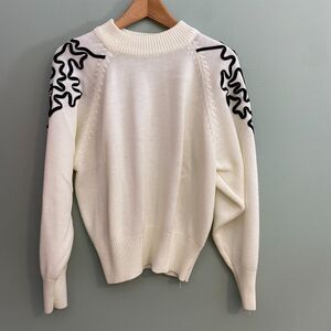 OHI Ribbon Sweater Embroidered Acrylic Lightweight Artsy Ivory Large